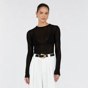 ESTELLA BLACK LONG SLEEVE KNIT TOP - S / BLACK